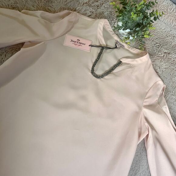NWT Juicy Couture Light Pink Peachy Embellished Long Sleeve Career Blouse Med - Picture 3 of 16